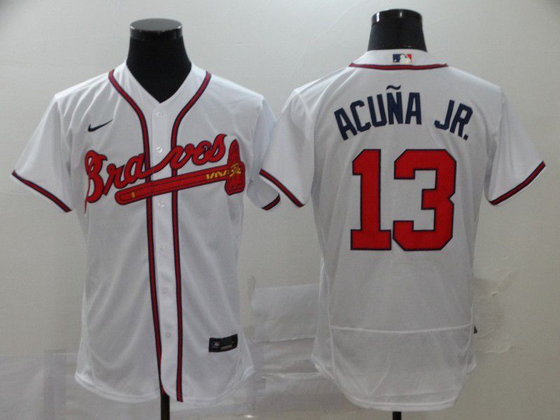 Men Atlanta Braves #13 Acuna jr White Elite Nike Elite MLB Jerseys->washington nationals->MLB Jersey